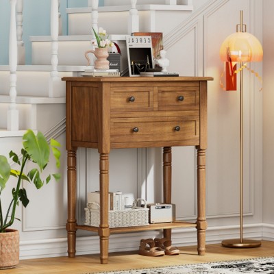 24'' W x 31'' H Vintage Wood Console Table with Drawer and Open Shelf – Narrow Entryway Table for Hallway, Living Room or Foyer - Maison Boucle