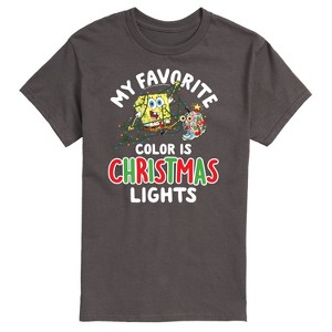 Men's - SpongeBob SquarePants - My Favorite Color Is Christmas Lights Spongebob and Gary Short Sleeve Graphic T-Shirt - 1 of 4