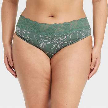 Women's Leaf Mesh Hipster Underwear - Auden Olive Green M