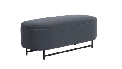 Ellipse Blue Velvet Storage Bench with Metal Legs