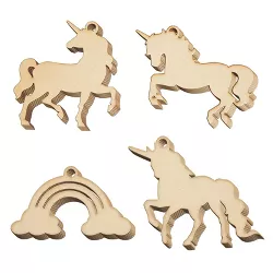 Juvale 24 Pieces Wooden Unicorn Cutouts for Crafts, Unfinished Wood Christmas Ornaments to Paint, 4 Designs