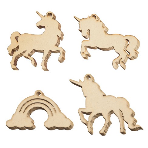 Juvale 24 Pieces Wooden Unicorn Cutouts for Crafts, Unfinished Wood Christmas Ornaments to Paint, 4 Designs - image 1 of 4