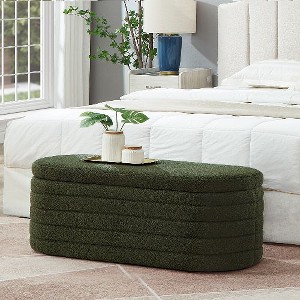 Kumasinova Teddy Fabric Storage Ottoman Bench, Oval Ottoman with Storage, Versatile Entryway Bench & Foot Stool, Bed Bench with Soft Cushioned Lid - 1 of 4