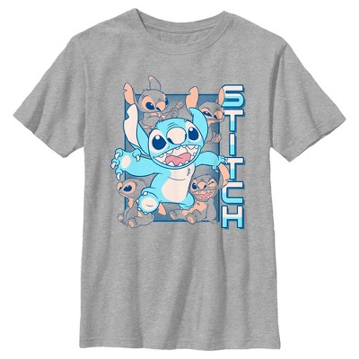 Boy's Lilo & Stitch Blue Stitch Faces T-shirt - Athletic Heather ...