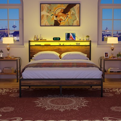 Aheaplus Platform Bed Frame with Charged Station and LED Lights