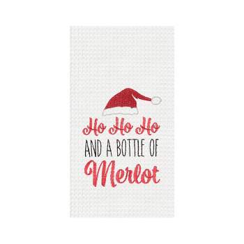 C&F Home 27" x 18" Christmas Santa Hat "Ho Ho Ho and a Bottle Of Merlot" Sentiment Embroidered & Waffle Weave Kitchen Dish Towel