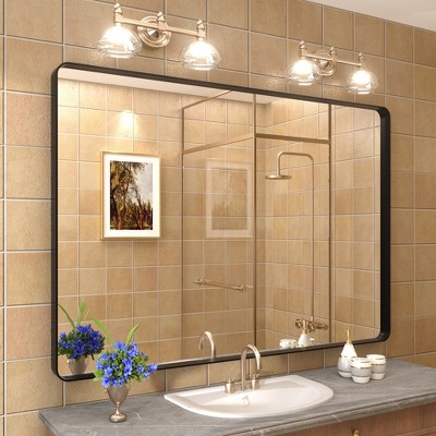 Apmir 38 in. W x 40 in. H Rectangular Aluminum Alloy Framed and Tempered Glass Wall Mirror in Matte Black