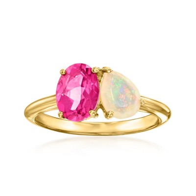 Ross-Simons Ethiopian Opal and 1.60 Carat Pink Topaz Toi Et Moi Ring in 18kt Gold Over Sterling