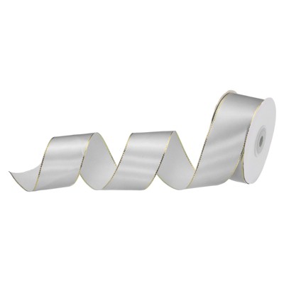 Unique Bargains Double Face Wide Satin Ribbon with Gold Edges for Wedding Bouquet