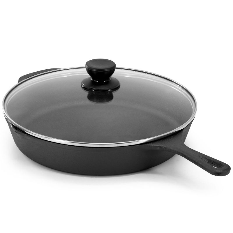MegaChef 12 Inch Pre-Seasoned Cast Iron Skillet with Tempered Glass Lid, 3 of 8