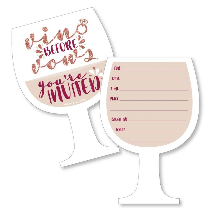 Big Dot of Happiness Vino Before Vows - Shaped Fill-in Invitations - Bridal Shower or Bachelorette Party Invitation Cards with Envelopes - Set of 12, 1 of 8