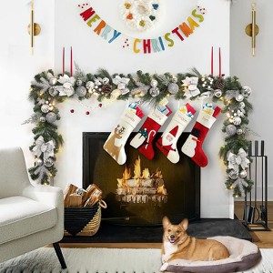 Christmas Garland, Prelit 6FT/9FT Battery Operated Xmas Garland with Lights, Pine Cones, Red & Gold Berries, Red/Gold Balls - 1 of 4