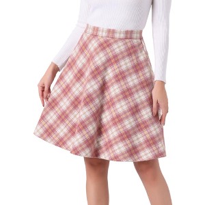 INSPIRE CHIC Women's Christmas Plaids Vintage Tartan Elastic Waist Knee Length A-Line Skirt - 1 of 4