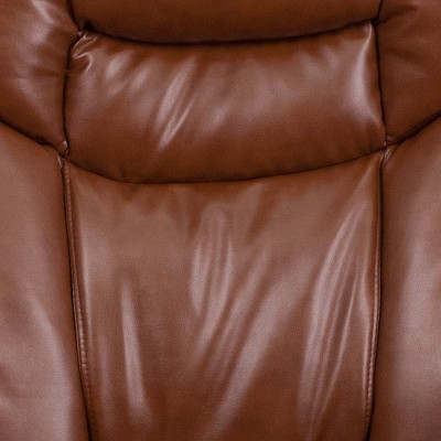 Brown Leather Swivel Recliner with Ottoman and Wood Base