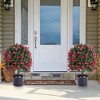 Artificial Rose Topiary Ball Tree Set of 2, Faux Potted Boxwood Topiary Plant, Green Topiary Ball with Flowers for Front Porch Backyard, 21 Inch - 3 of 4