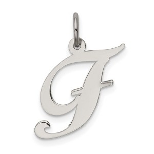 Black Bow Jewelry Sterling Silver, Ella Collection Medium Fancy Script Initial F Pendant - 1 of 4