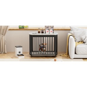 Akoasm 31.5 inch Furniture Dog Crate With End Table & Double-Doors For Small & Medium Dogs-Gray - 1 of 4