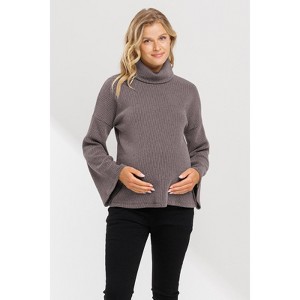Hello MIZ Womens Turtle Neck Knit Sweater Maternity Top With Bell Sleeves - 1 of 1