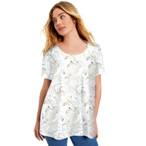 June + Vie by Roaman's Women's Plus Size Short-Sleeve Swing One + Only Tee - 1 of 4