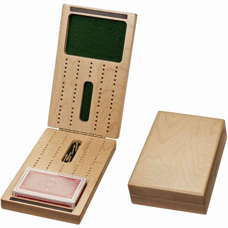 WE Games 2 Track Foldable Travel Cribbage Set w/ Storage, Cards & Metal Pegs - Solid Wood, 1 of 7