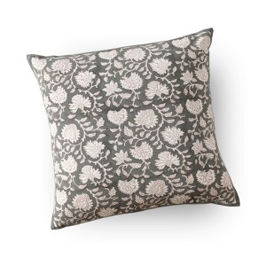 Mela Artisans Charcoal & Off-White Blockprint Cushion Cover -18" x 18" - 1 of 4