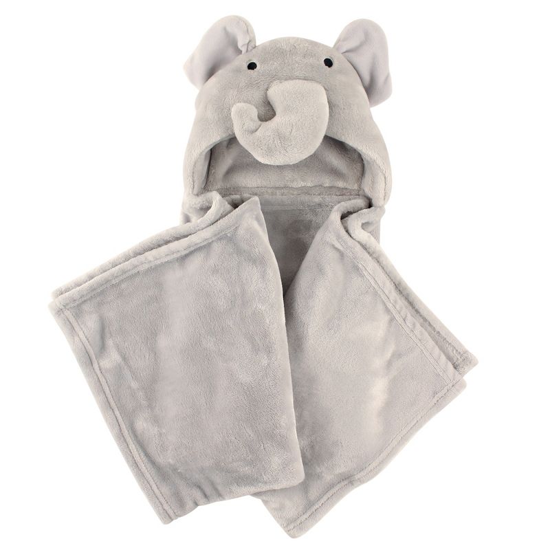 Hudson Baby Infant Hooded Animal Face Plush Blanket, Elephant, One Size, 1 of 3