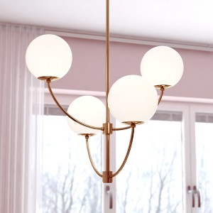 VAXCEL Avers 4 Light LED Compatible Gold Brass Mid-Century Modern Chandelier White Globe Glass - 1 of 4