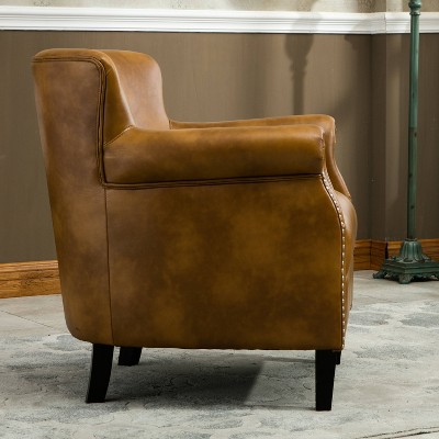 Traditional Holly Red Leather Gel Club Chair with Wood Accents