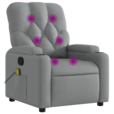 vidaXL Light Gray Fabric Massage Recliner Chair-Manual Reclining Armchair with Vibration, Cup Holders