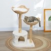 PawHut 37 Inch Modern Cat Tree w/ Wooden Scratching Posts, Condo, Beds, Cushions, Toy Balls, Anti-Tip Kit for Indoor Adult Cats & Kittens, Cream White - 2 of 4