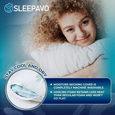 Queen Size Cooling Memory Foam Bamboo Bed Pillows - 4 Pack
