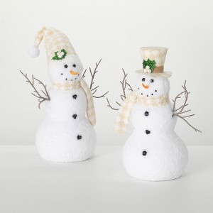 12.5"H & 13.5"H Sullivans Christmas Snowman Figurine Set of 2  White - 1 of 3