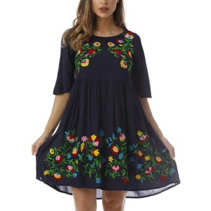 Riviera Sun Womens Short Sleeve Rayon Crepe Short Dress with Multicolored Embroidery - 1 of 3