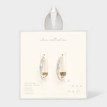 Sterling Silver Posts With Silver Plated Crystal Click Top Hoop Earrings - A New Day™ Silver