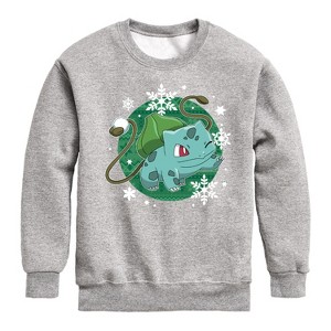 Boys' - Pokémon - Bulba Pattern Graphic Long Sleeve Fleece Sweatshirt - 1 of 4