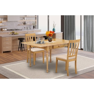 East West Furniture 3Pc Dining Table Set Includes a Dining Room Table & 2 Dining Room Chairs  Drop Leaf Table with X Back Chairs,  White