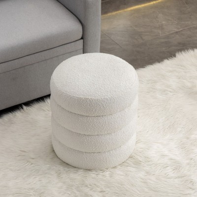 Soft Boucle  Round Ottoman Footrest Stool,White