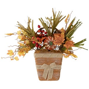 Northlight 19" Artificial Fall Harvest Foliage with Bow Wall Basket - 1 of 3