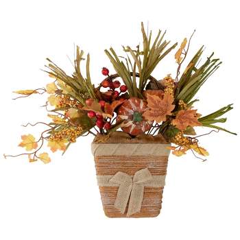 Northlight 19" Artificial Fall Harvest Foliage with Bow Wall Basket