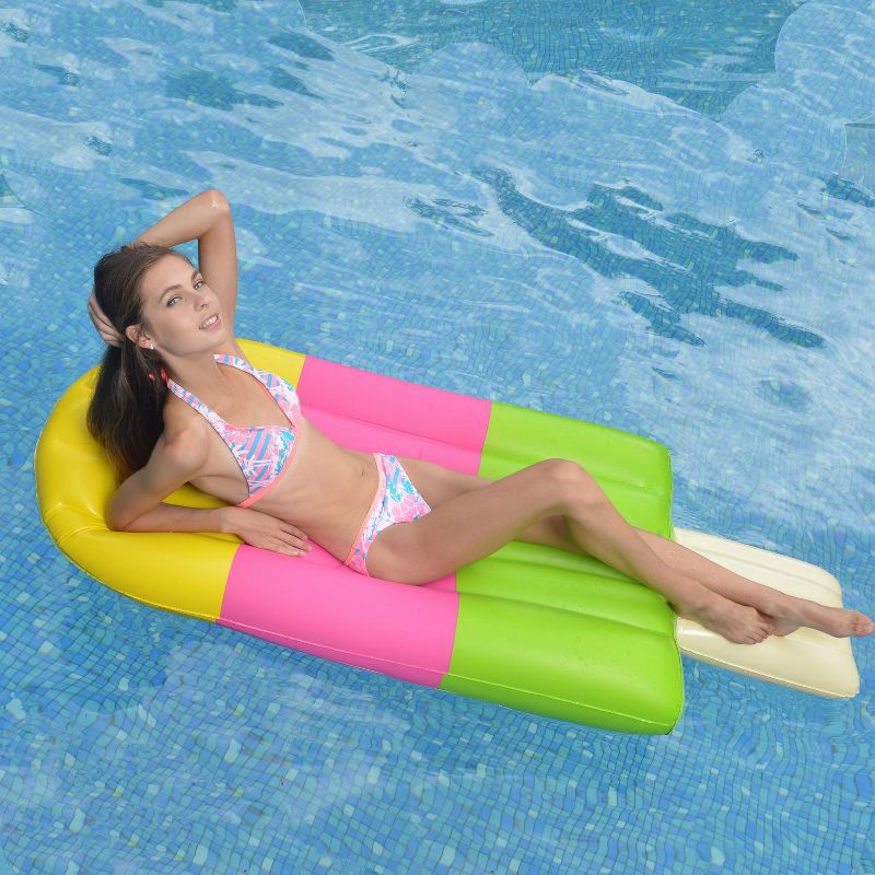 Pool Central 72" Inflatable Ice Pop Shaped 1-Person Swimming Pool Mattress - Yellow/Pink, 4 of 5