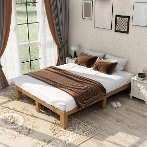 Queen Size Bed Frame, Wood Platform Bed Frame, Wood Slat Support No Box Spring Needed, Easy Assembly - 1 of 4