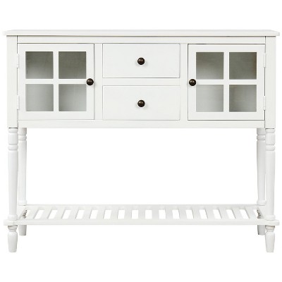 Hostack Farmhouse Console Table with Bottom Shelf and Storage Cabinet for Living Room, White