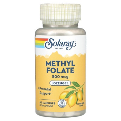 SOLARAY Methyl Folate 800 mcg - 470 mcg Folic Acid - 5-MTHF Prenatal Vitamins - Natural Lemon Flavor - Natural Sweeteners - Lab Verified - 60-Day