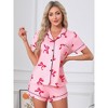INSPIRE CHIC Women's 2 Pcs Pajama Sets Short Sleeves Cute Bow Print Soft Comfy Button Up Tops and Shorts - 2 of 4
