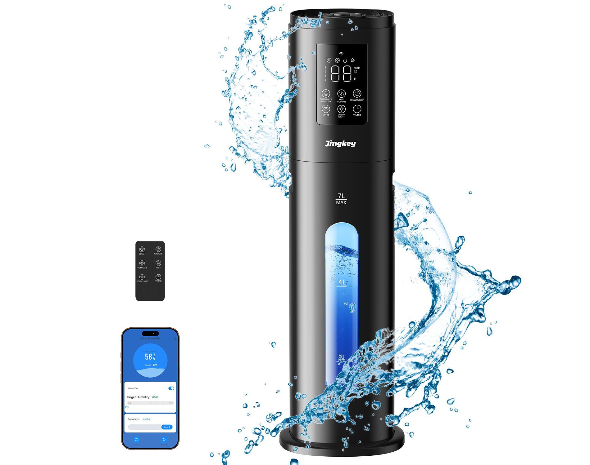 Teendow 7L Humidifier, 2.5 Gal Cool Mist Humidifier for Bedroom with App & Remote Control, 4 Mist Levels,LED