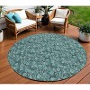 Teal Blue Aqua And Ivory Floral Washable Indoor Outdoor Area Rug - 2 of 4