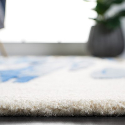 Ivory and Blue Hand-Tufted Wool Square Area Rug