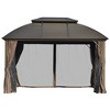 Outsunny 10' x 12' Hardtop Gazebo with Galvanized Steel Rounded Double Roof, Aluminum Frame, Pavilion Gazebo with Netting, Hooks, and Curtains, Brown - 4 of 4