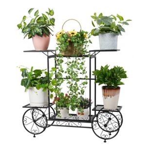 Artloge 6 Tier Garden Cart Flower Plant Stand Potted Holder Parisian Style Wrought Iron Display Shelf Rack Decorating Garden Home Patio Condo Porch - 1 of 4
