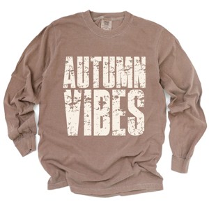Autumn Vibes Block Distressed - Women's Garment Dyed Long Sleeve Graphic T-Shirt - 1 of 4